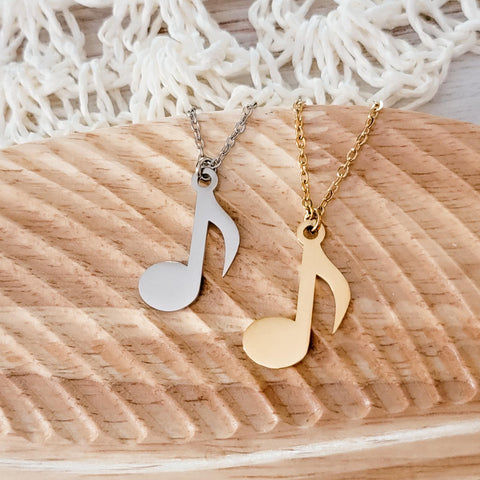 Single Music Note Necklace (Silver or Gold), 1 Total, Metal Blank #88