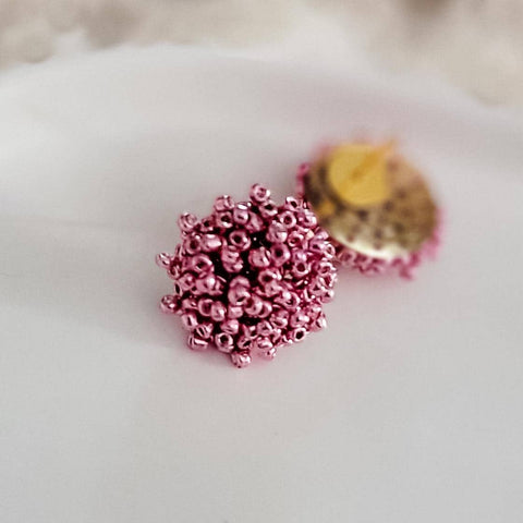 Metallic Pink 15mm Small Seed Bead Topper, 1 Pair, Seed Bead #4
