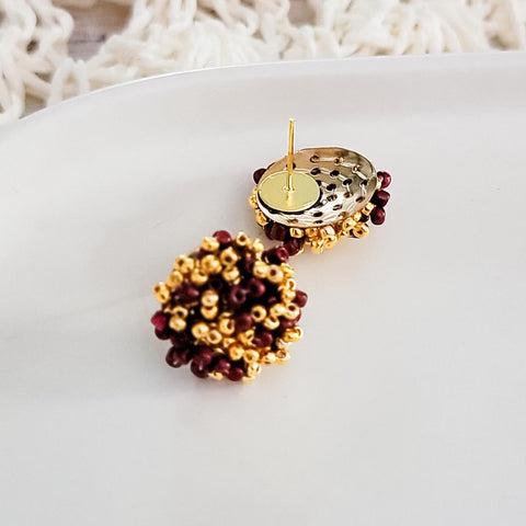 Maroon and Gold Mix 15mm Small Seed Bead Topper, 1 Pair, Seed Bead #63