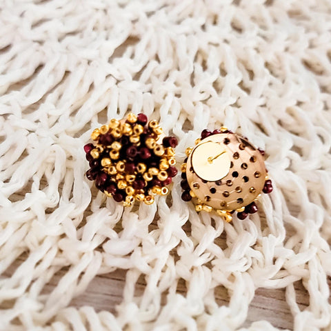 Maroon and Gold Mix 15mm Small Seed Bead Topper, 1 Pair, Seed Bead #63