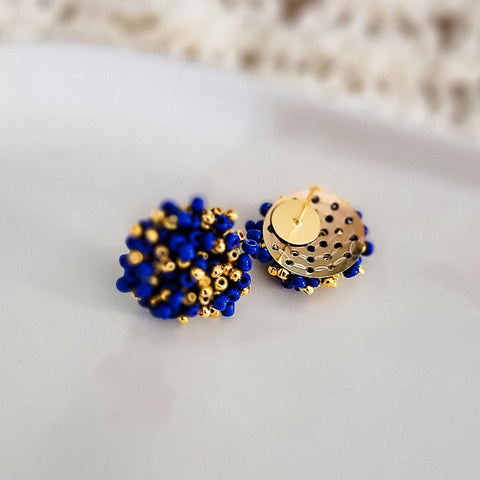 Royal Blue and Gold Mix 15mm Small Seed Bead Topper, 1 Pair, Seed Bead #76