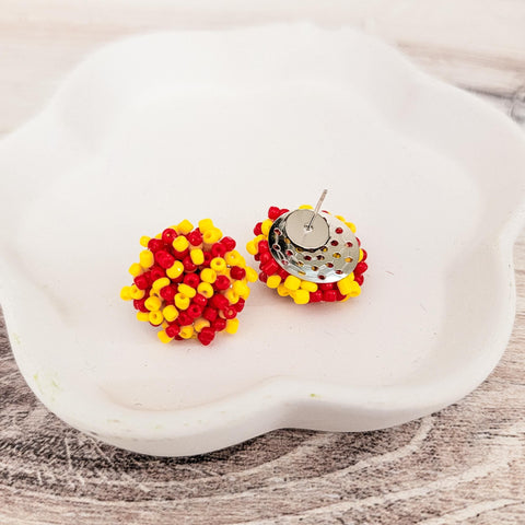 Red and Yellow Mix 15mm Small Seed Bead Topper, 1 Pair, Seed Bead #34