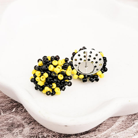 Black and Yellow Mix 15mm Small Seed Bead Topper, 1 Pair, Seed Bead #45