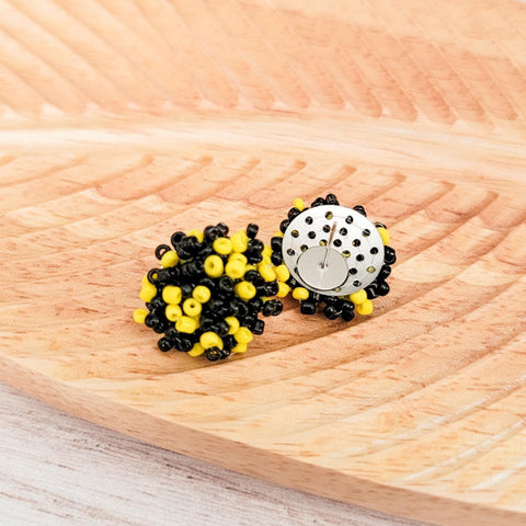 Black and Yellow Mix 15mm Small Seed Bead Topper, 1 Pair, Seed Bead #45
