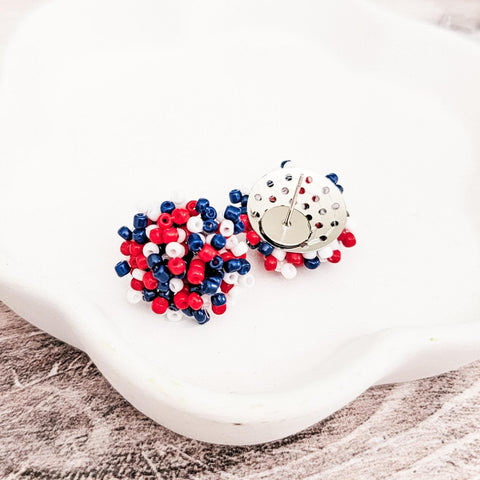 Red/White/Navy Blue Mix 15mm Small Seed Bead Topper, 1 Pair, Seed Bead #41