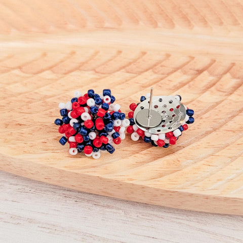 Red/White/Navy Blue Mix 15mm Small Seed Bead Topper, 1 Pair, Seed Bead #41