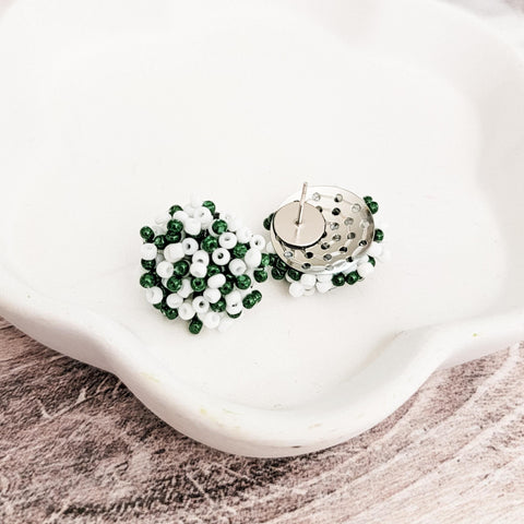 Emerald Green and White Mix 15mm Small Seed Bead Topper, 1 Pair, Seed Bead #81