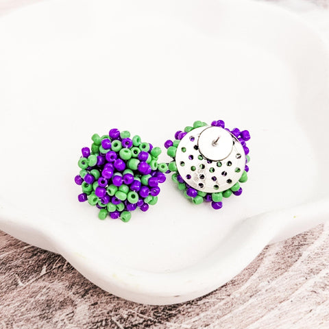 Purple and Kelly Green Mix 15mm Small Seed Bead Topper, 1 Pair, Seed Bead #51
