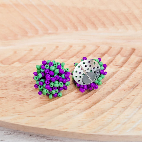 Purple and Kelly Green Mix 15mm Small Seed Bead Topper, 1 Pair, Seed Bead #51
