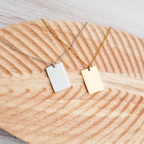 Wide Rectangle Pendant Necklace (Silver, Gold, or Rose Gold), 1 Total, Metal Blank #62