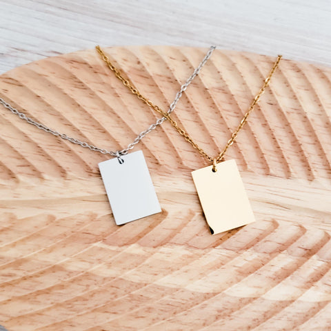 Wide Rectangle Pendant Necklace (Silver, Gold, or Rose Gold), 1 Total, Metal Blank #62