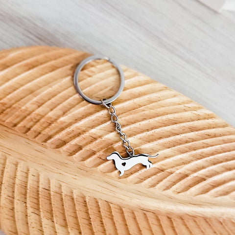Dachshund Heart Pendant Keychain (Silver), 1 Total, Metal Blank #95