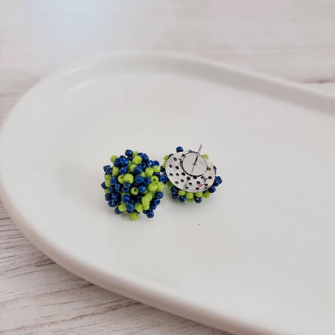 Navy and Spring Green Mix 15mm Small Seed Bead Topper, 1 Pair, Seed Bead #54