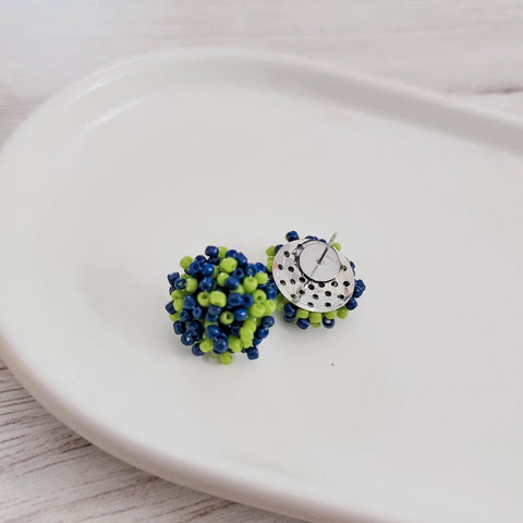 Navy and Spring Green Mix 15mm Small Seed Bead Topper, 1 Pair, Seed Bead #54