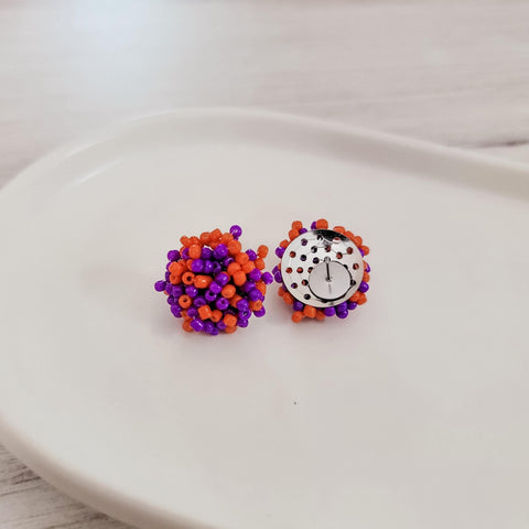 Purple and Orange Mix 15mm Small Seed Bead Topper, 1 Pair, Seed Bead #64