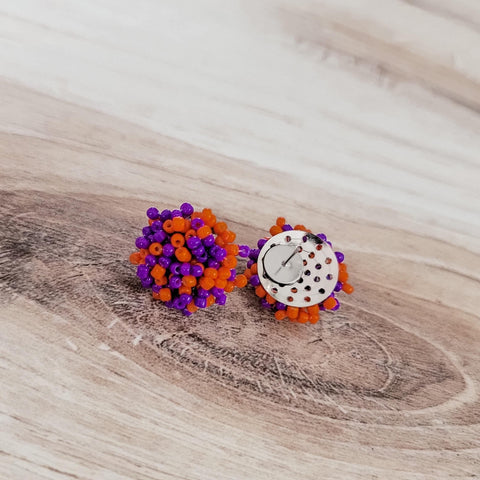 Purple and Orange Mix 15mm Small Seed Bead Topper, 1 Pair, Seed Bead #64