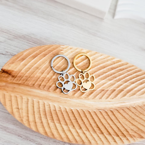 Paw Print Keychain (Silver or Gold), 1 Piece Total, Metal Blank #85