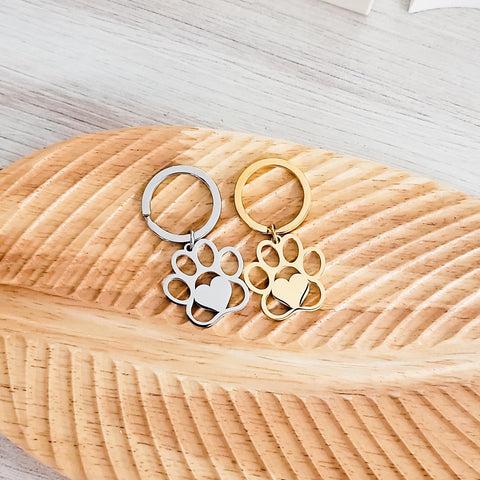 Paw Print Keychain (Silver or Gold), 1 Piece Total, Metal Blank #85