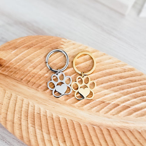 Paw Print Keychain (Silver or Gold), 1 Piece Total, Metal Blank #85