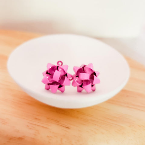 Light Pink Gift Box Stainless Steel Bow Stud Connector, 1 Pair, Bow #27