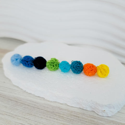 Blue, Green, Orange, & Yellow 12mm Lace Stud Topper (Choice of Color), 3 Pairs, Stud #141-148