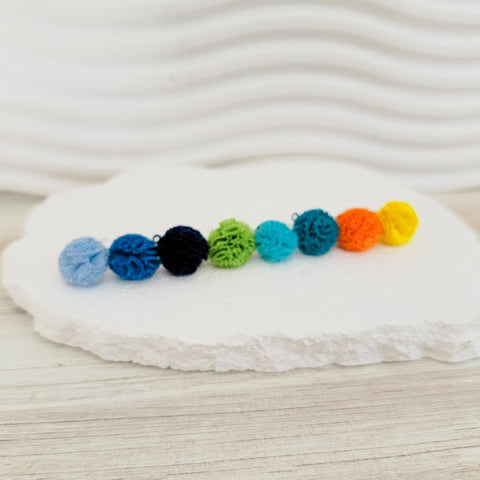 Blue, Green, Orange, & Yellow 12mm Lace Stud Topper (Choice of Color), 3 Pairs, Stud #141-148