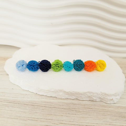 Blue, Green, Orange, & Yellow 12mm Lace Stud Topper (Choice of Color), 3 Pairs, Stud #141-148