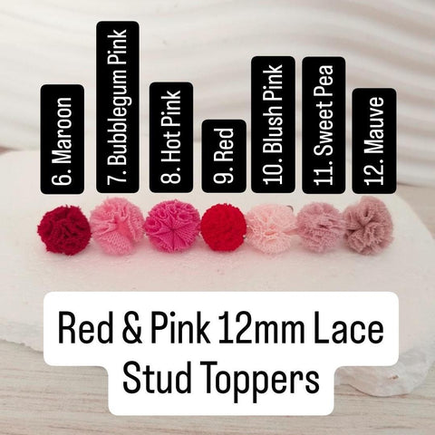 Red & Pink 12mm Lace Stud Topper (Choice of Color), 3 Pairs, Stud #134-140