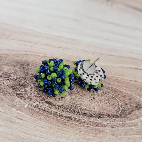 Navy and Spring Green Mix 15mm Small Seed Bead Topper, 1 Pair, Seed Bead #54