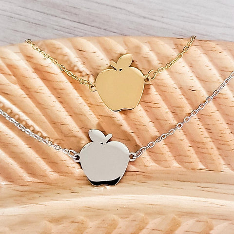 Apple Necklace (Silver or Gold), 1 Total, Metal Blank #105