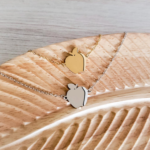Apple Necklace (Silver or Gold), 1 Total, Metal Blank #105