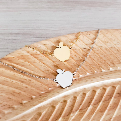 Apple Necklace (Silver or Gold), 1 Total, Metal Blank #105