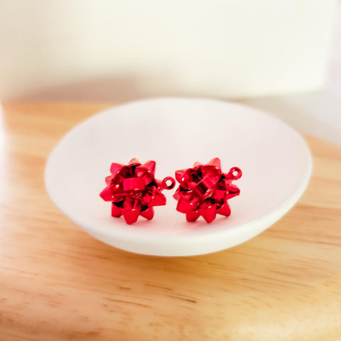 Bright Red Gift Box Stainless Steel Bow Stud Connector, 1 Pair, Bow #24