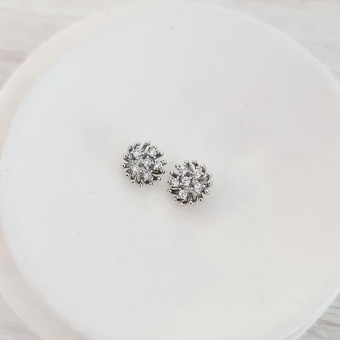 Small Silver Cubic Zirconia Flower Center (9mm Stamen, No Hole), 10 Pieces, Charm #68