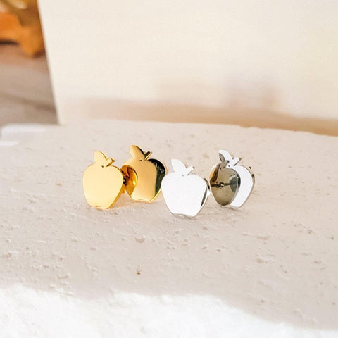 Apple Studs (Silver or Gold), 1 Pair Total, Metal Blank #103