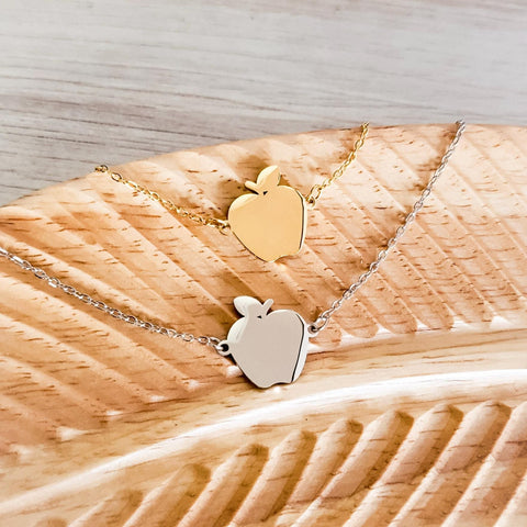 Apple Necklace (Silver or Gold), 1 Total, Metal Blank #105
