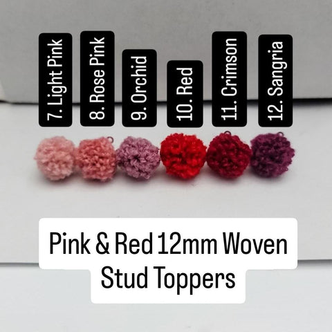 Pink & Red Woven 12mm Stud Topper (Choice of Color), 3 Pairs, Stud #114-119