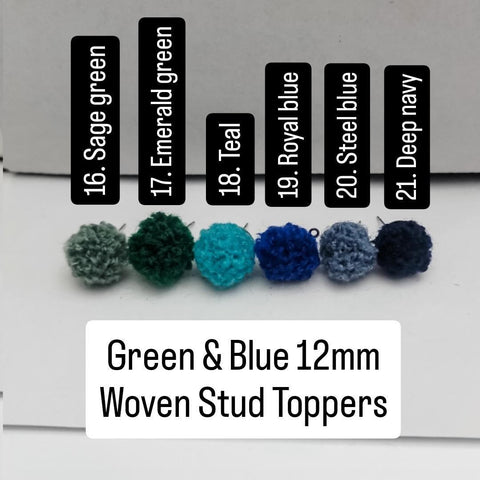 Green & Blue Woven 12mm Stud Topper (Choice of Color), 3 Pairs, Stud #123-128