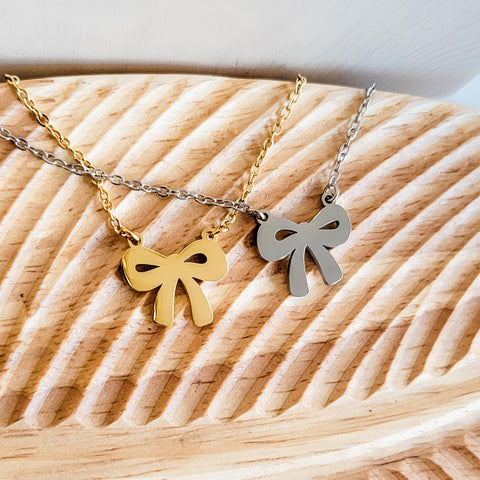 Bow Pendant Necklace (Silver or Gold), 1 Total, Metal Blank #108