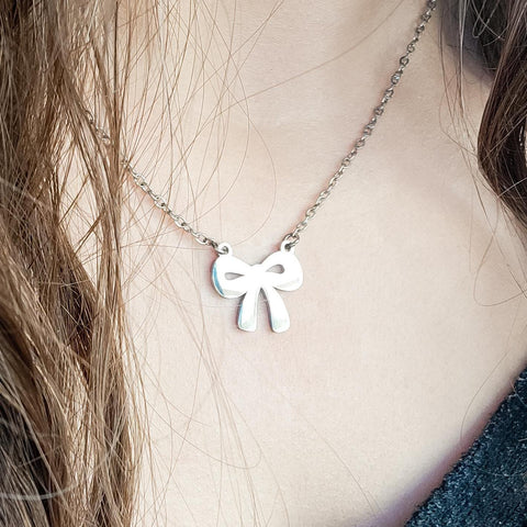 Bow Pendant Necklace (Silver or Gold), 1 Total, Metal Blank #108