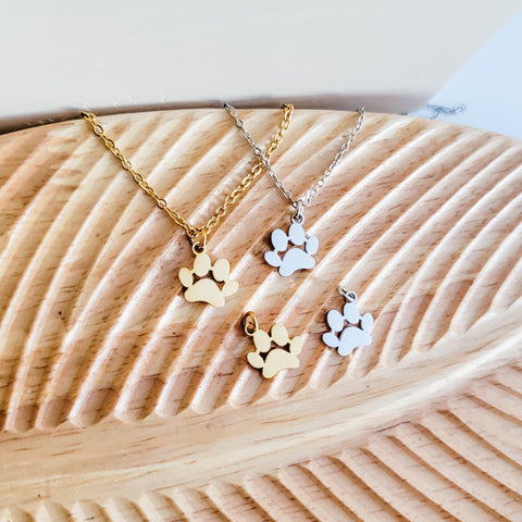 Petite Paw Print Necklace (Silver or Gold) and Optional Extra Charms, 1 Necklace or 5 Charms, Metal Blank #111