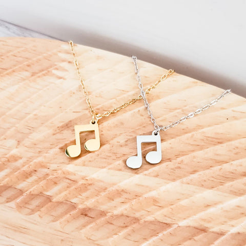 Mini Double Music Note Necklace (Silver or Gold), 1 Total, Metal Blank #114