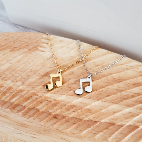 Mini Double Music Note Necklace (Silver or Gold), 1 Total, Metal Blank #114