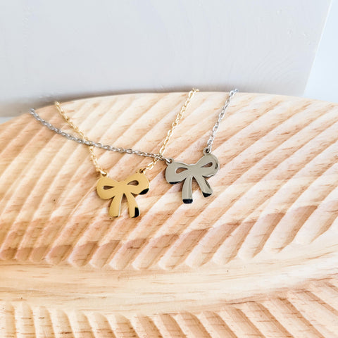 Bow Pendant Necklace (Silver or Gold), 1 Total, Metal Blank #108