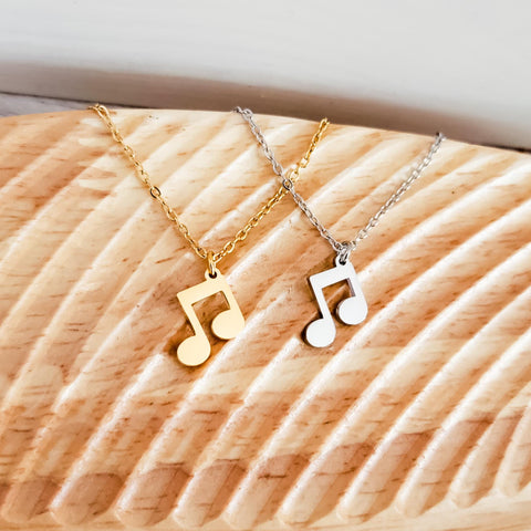 Mini Double Music Note Necklace (Silver or Gold), 1 Total, Metal Blank #114