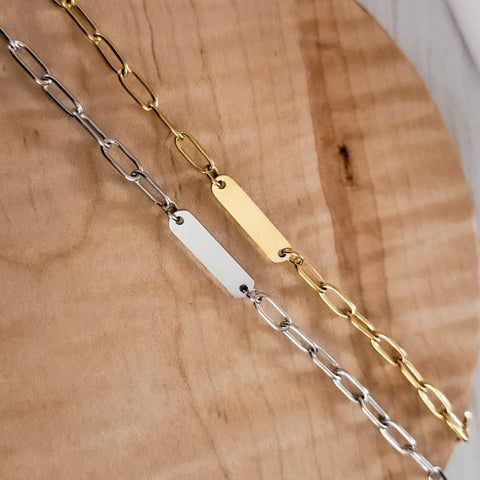 Oval Bar Paperclip Chain Bracelet (Silver or Gold), 1 Total, Metal Blank #116