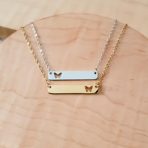 Butterfly Cutout Horizontal Bar Necklace (Silver or Gold), 1 Total, Metal Blank #122