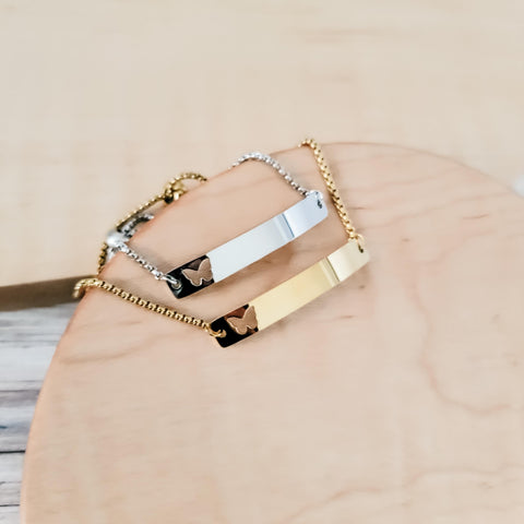 Butterfly Cutout Bar Bolo Bracelet (Silver or Gold), 1 Total, Metal Blank #123