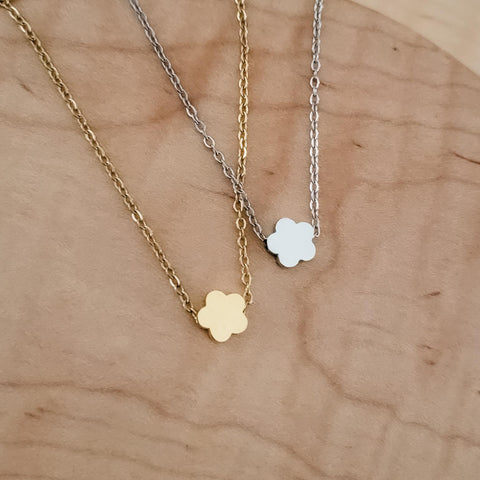 Tiny Flower Charm Necklace (Silver or Gold), 1 Total, Metal Blank #124