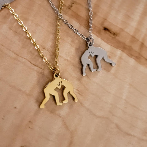 Wrestling Necklace (Silver or Gold), 1 Total, Metal Blank #118